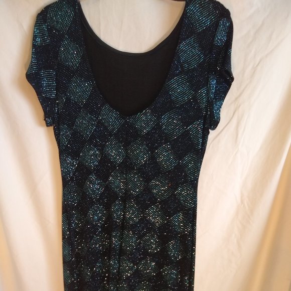 John Roberts Black and Teal Dress Size10 - Picture 3 of 6